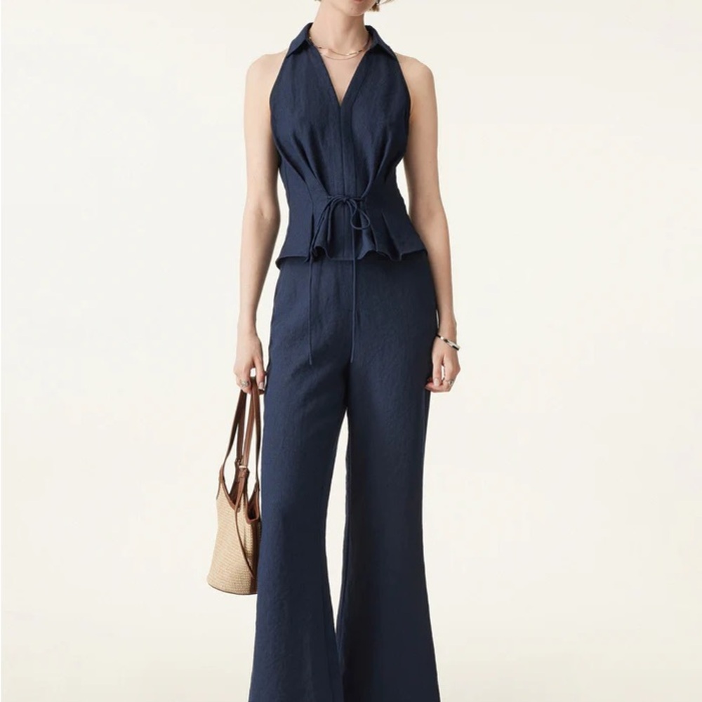 OGL 2-Piece Viscose Linen Set Small (Fits XS) | Collared Top & Flared Pants - Picture 3 of 15